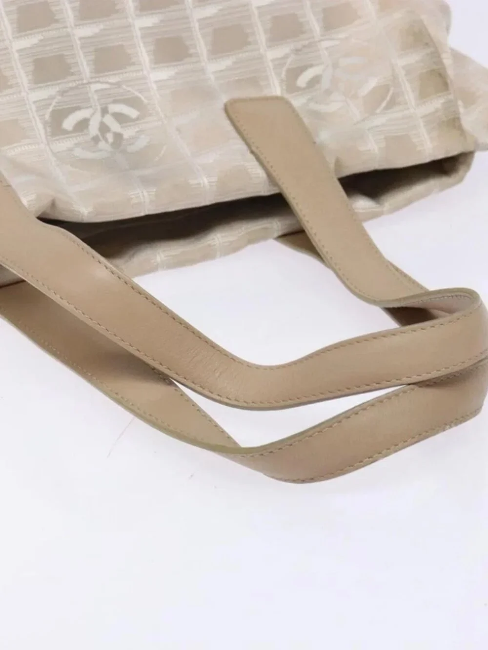 CHANEL New Travel line Hand Bag Beige Silver CC Auth 141510